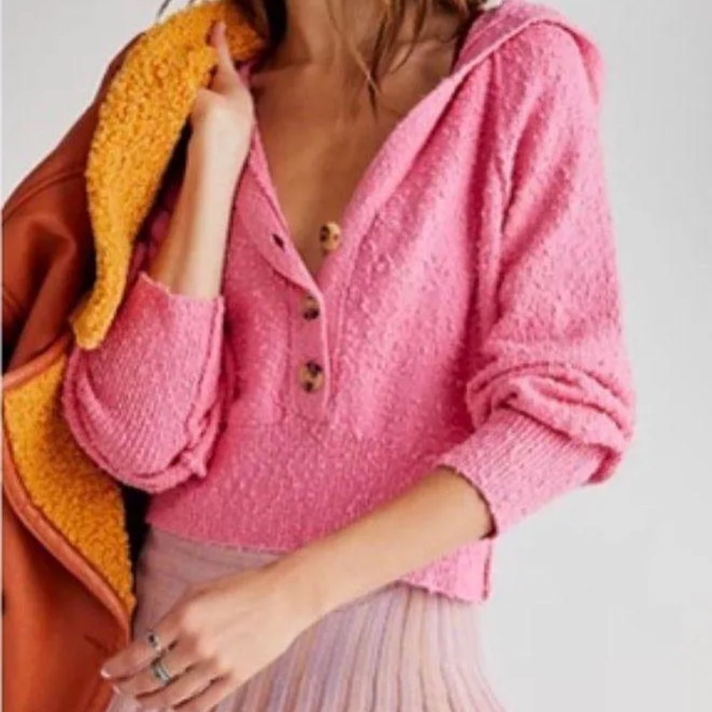 Free People Cropped Sweater Hoodie Pink